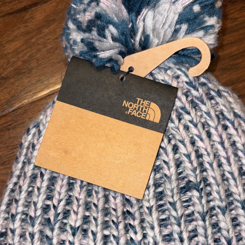 NEW The North Face Kids' Blue and White Pom Beanie - Picture 5 of 6